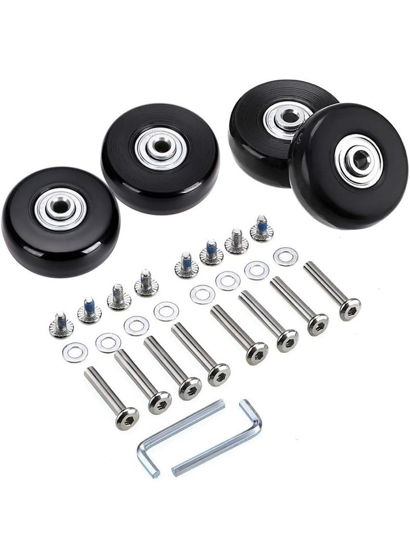50mm x 18mm Set of 4 Luggage Suitcase Replacement Wheels, Rubber Swivel Caster Wheels Bearings Repair Kits (Black) - Image 1